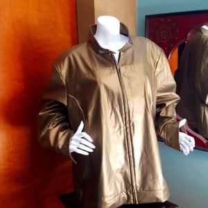Avenue metallic gold leather bomber jacket